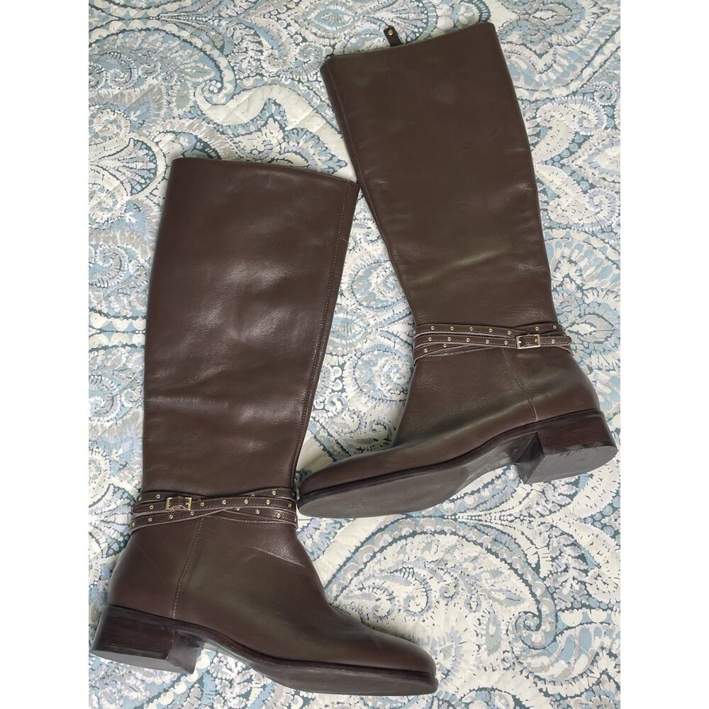 Talbots Tall Riding Boots Women 5.5 Leather Zipper Walnut Tish Grommet